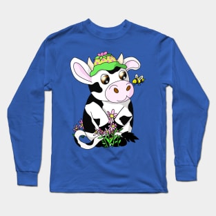 kawaii cow with a bee Long Sleeve T-Shirt